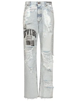 Dolce & Gabbana DGVIB3 Distressed wide-leg Jeans | Blue | FARFETCH