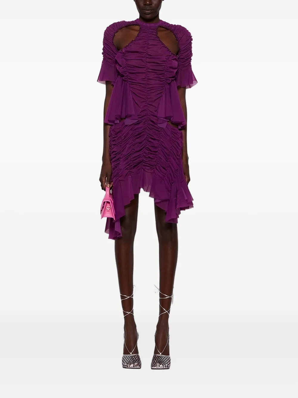 Ester Manas Mini Ruched Cut Out Dress In Purple