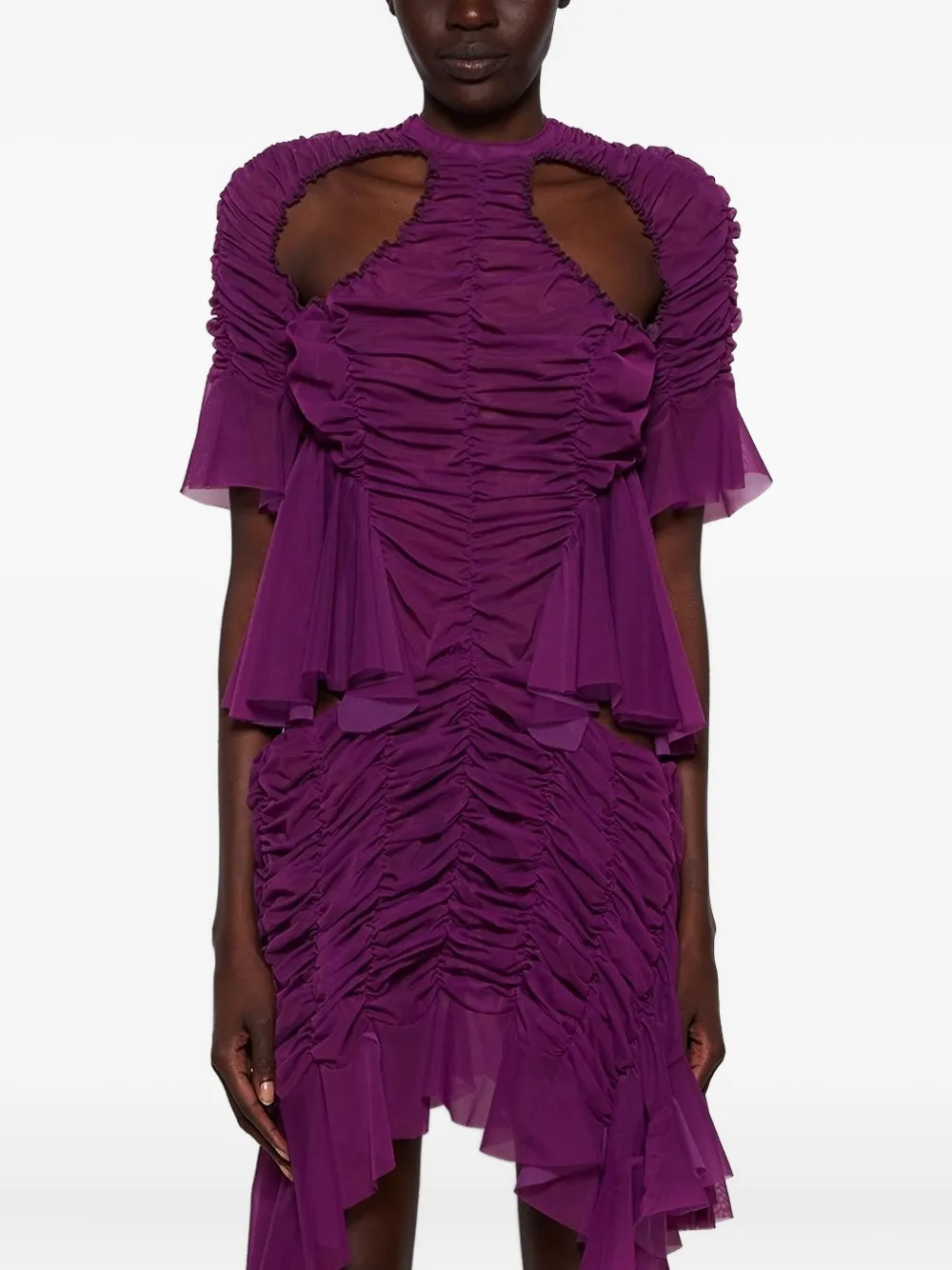 Ester Manas Mini Ruched Cut Out Dress In Purple