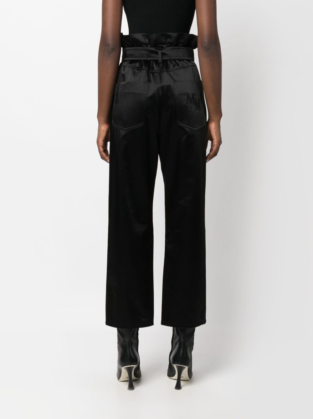 Shop Max Mara High-waisted Belted Satin Trousers In Black