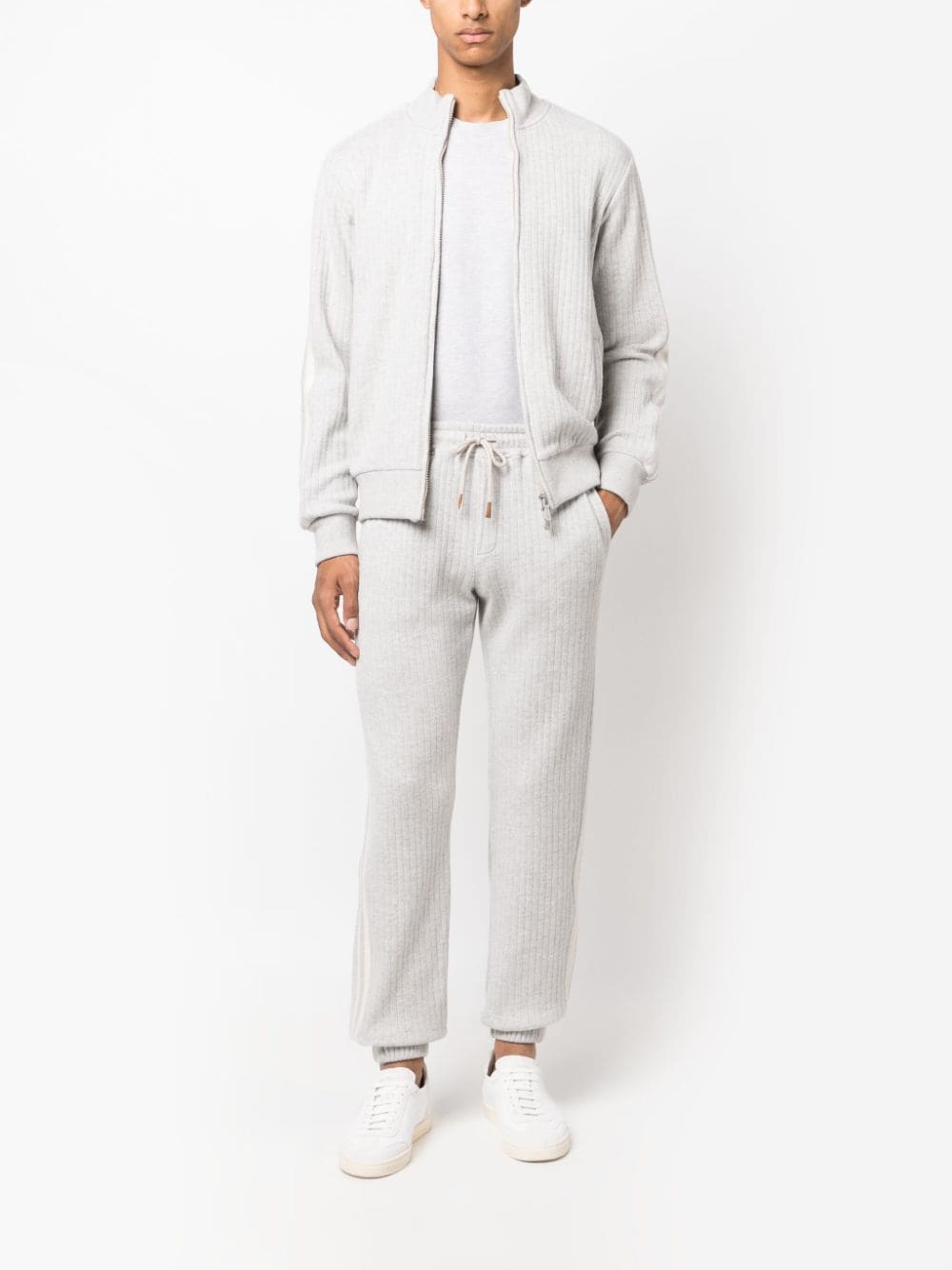 Shop Eleventy Ribbed Wool-cashmere Track Pants In Grey