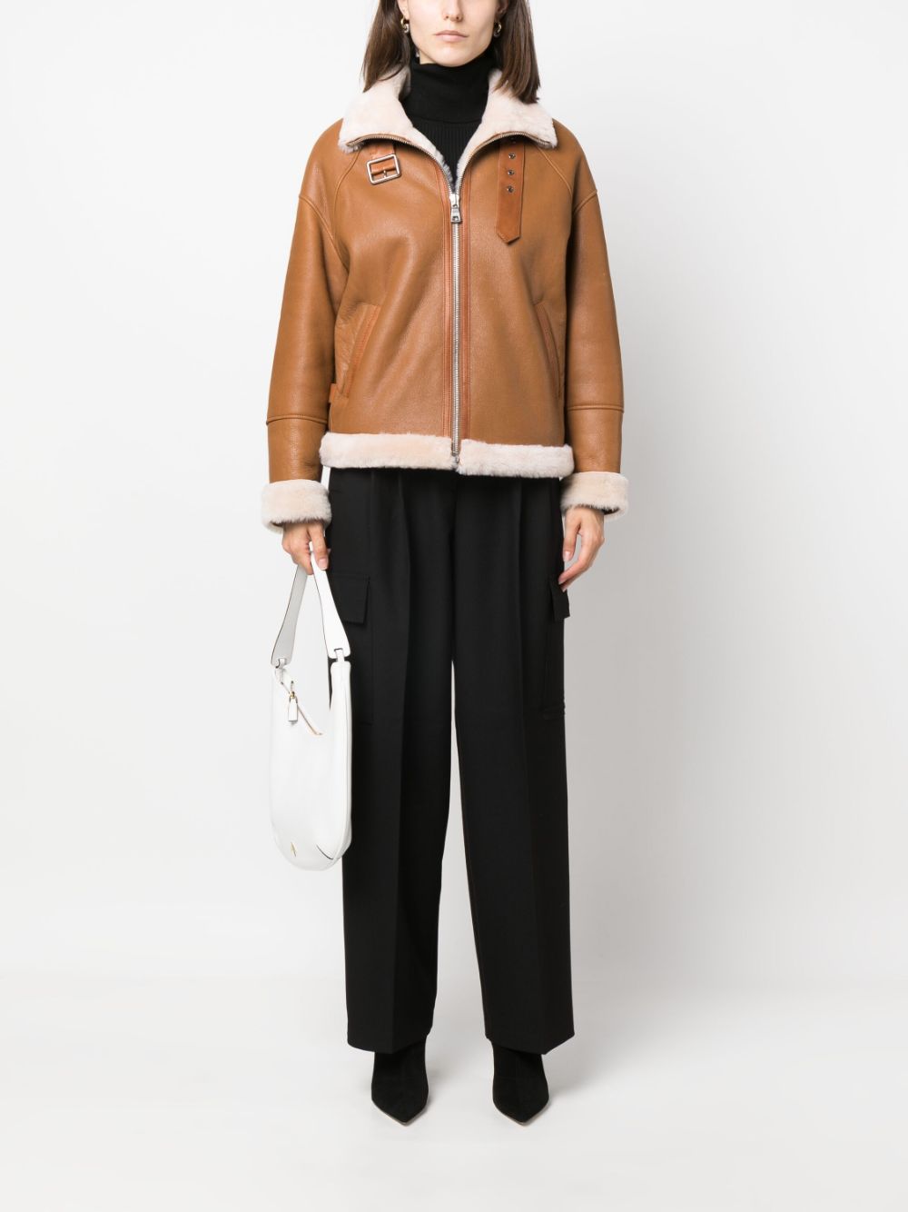 Shop Liska Zip-front Shearling Jacket In Brown