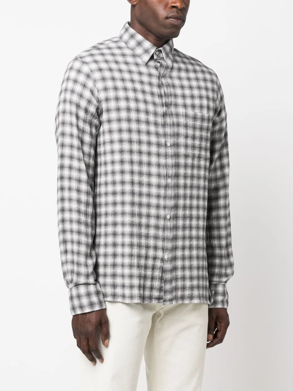 Officine Generale Graphic-print Seersucker Shirt In Grey