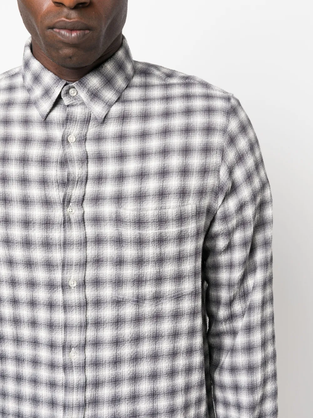Officine Generale Graphic-print Seersucker Shirt In Grey