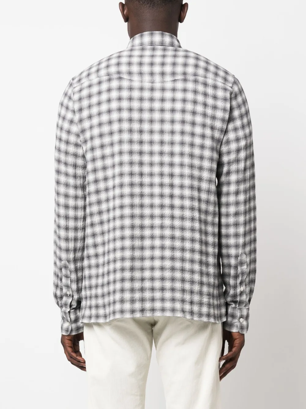 Officine Generale Graphic-print Seersucker Shirt In Grey