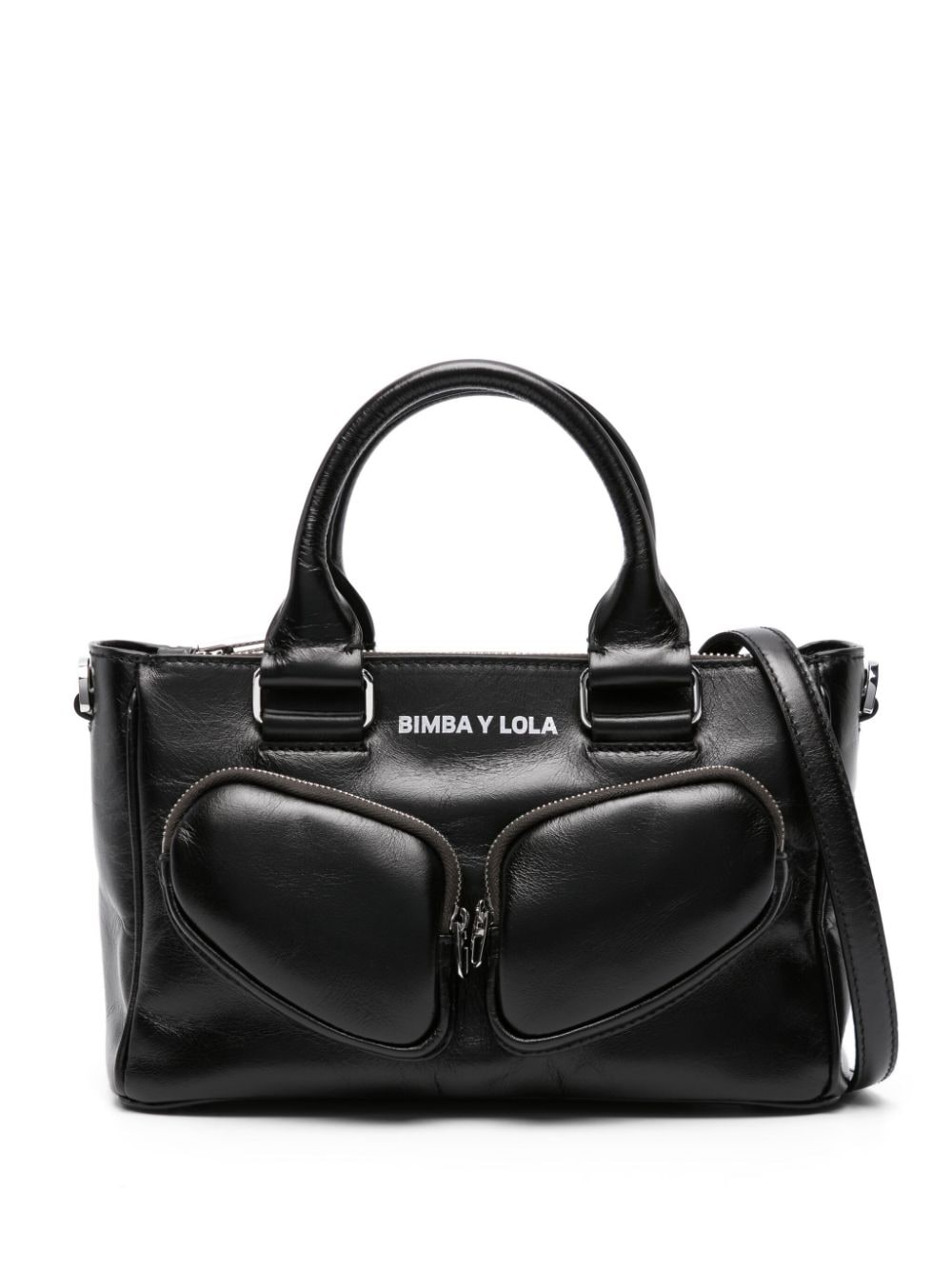 Bimba Y Lola Medium Pocket Leather Tote Bag In Black