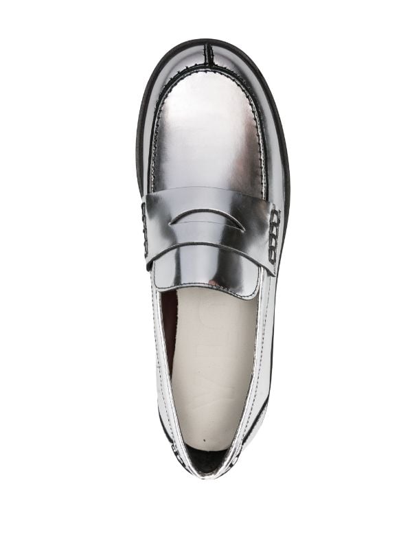 Bimba y Lola Metallic penny slot Leather Loafers Farfetch