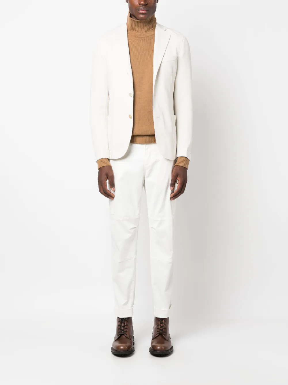 Shop Eleventy Cropped Cargo Trousers In White