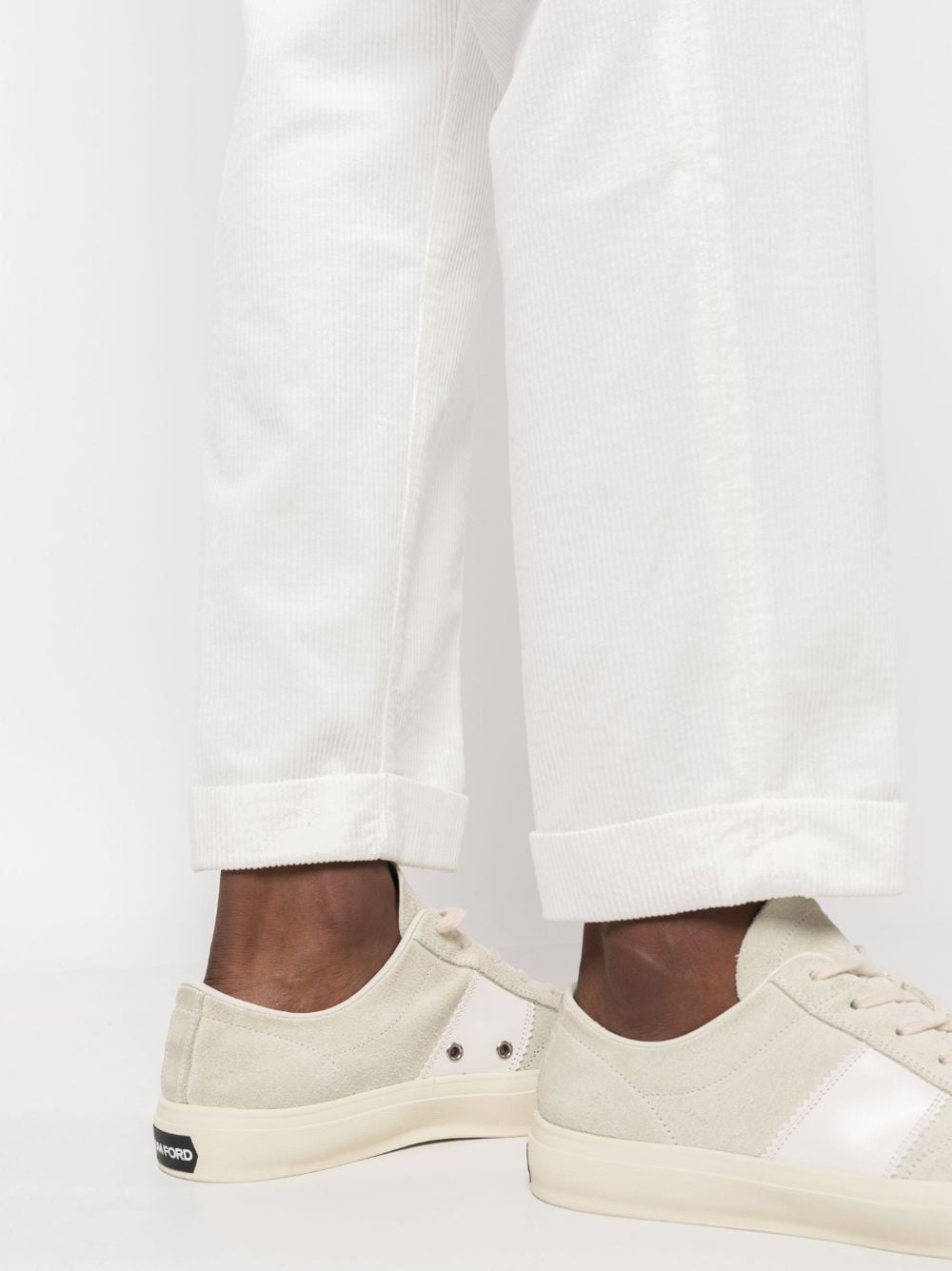 Shop Eleventy Drawstring Cotton-blend Tapered Trousers In White