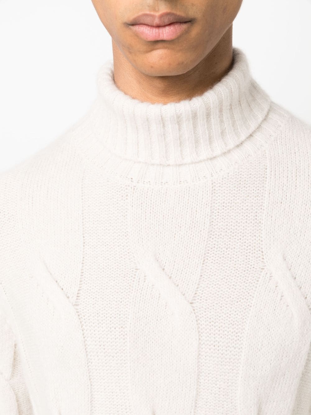Shop Eleventy Cable-knit Cashmere-silk Blend Jumper In Neutrals