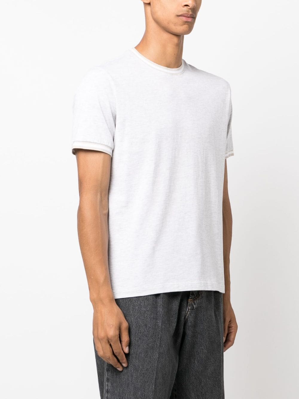 Shop Eleventy Striped-trim Giza-cotton T-shirt In Grey