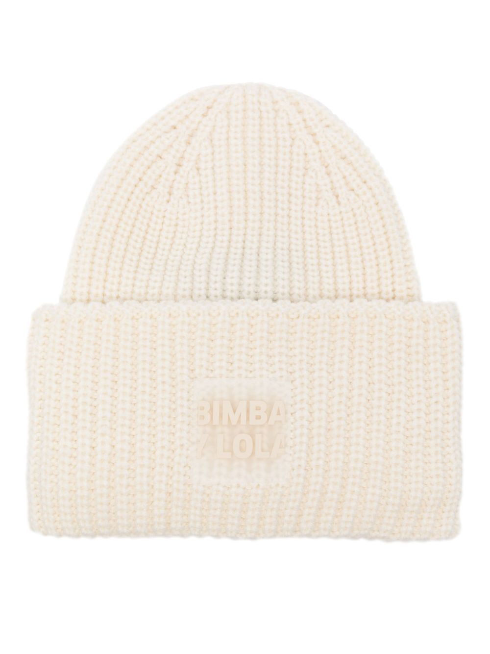 Bimba Y Lola Logo-patch Ribbed-knit Beanie In Neutrals