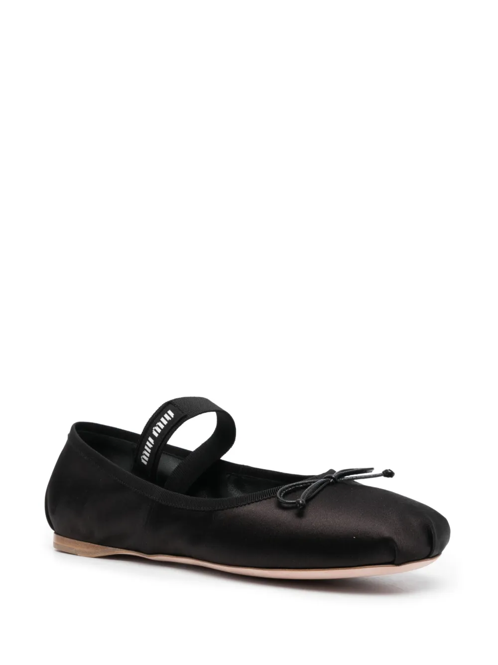 Miu Miu bow-detail satin ballerina shoes - Zwart