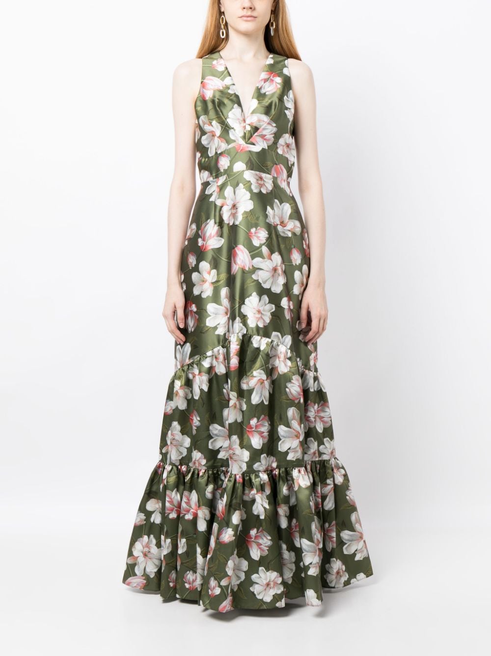 Shop Sachin & Babi Rori Magnolia-print Gown In Green