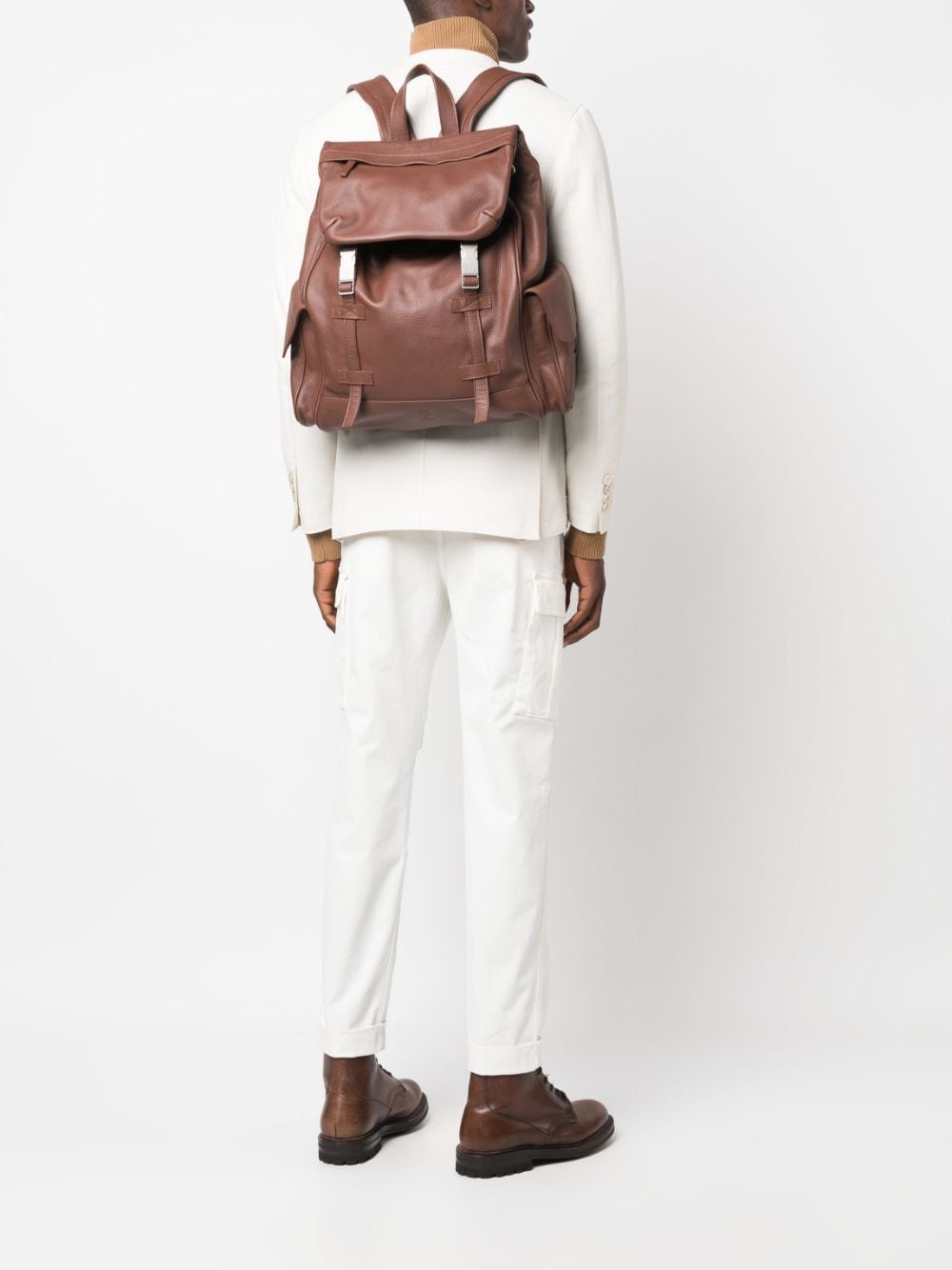 Shop Eleventy Double-buckle Fastening Leather Backpack In Brown