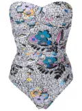 Amir Slama graphic-print strapless swimsuit - Multicolour