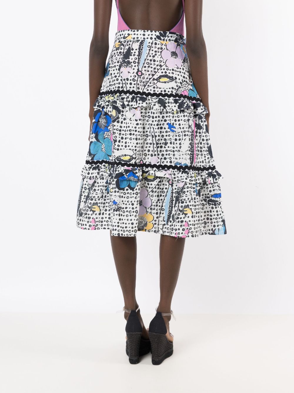 Shop Amir Slama Floral-print Tiered Midi Skirt In Mehrfarbig