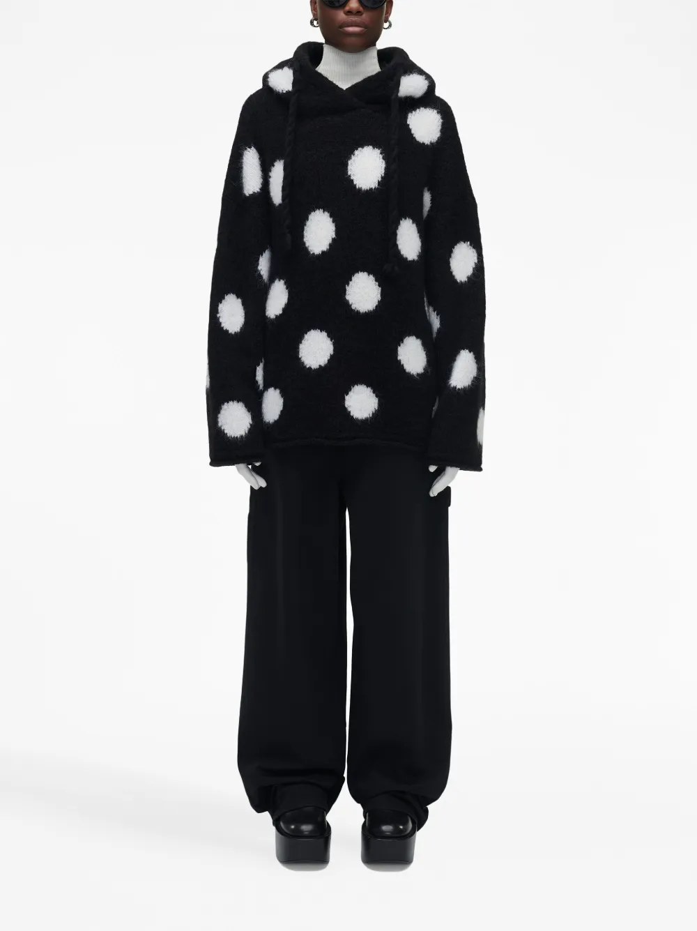 Marc Jacobs Polka-dot Knitted Hoodie In Black
