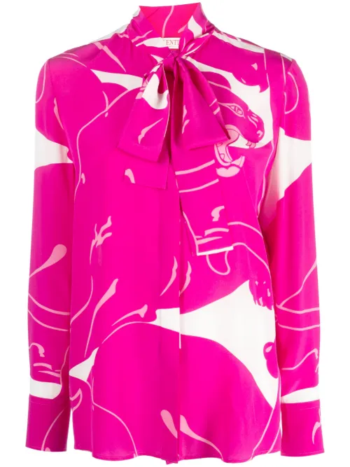 Blouse en soie Cady Panther à fermeture nouée - Valentino Garavani - Modalova