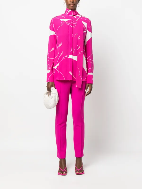 Valentino Garavani Panther-print Silk Blouse | Pink | FARFETCH