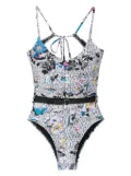 Amir Slama floral-print belted swimsuit - Multicolour