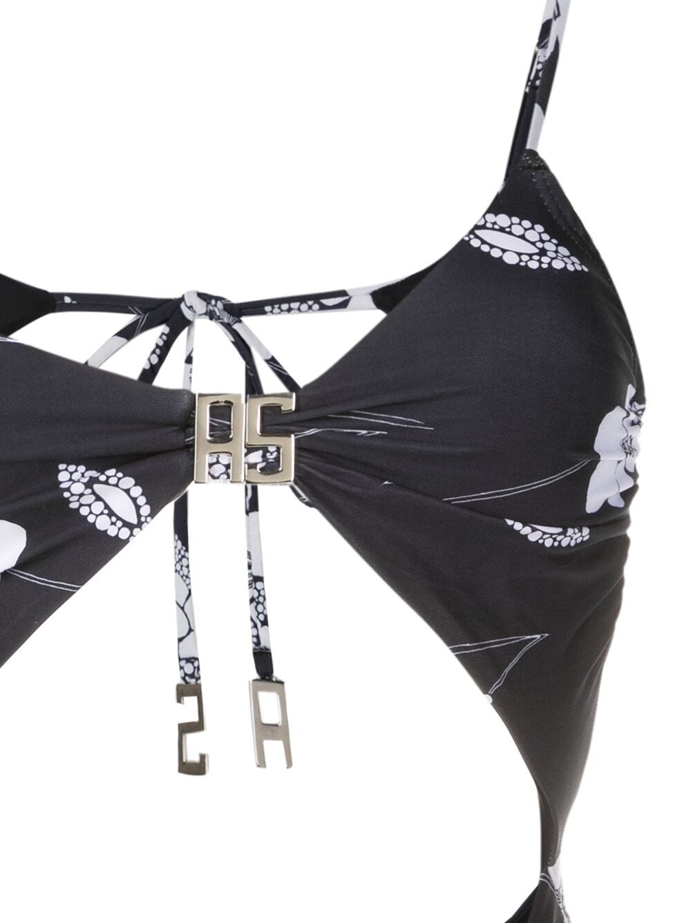 Shop Amir Slama Floral-print Cut-out Detailing Swimsuit In Black
