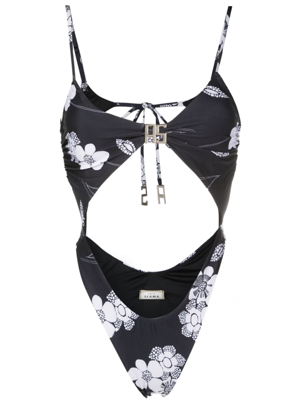 Amir Slama Costume intero a fiori con cut-out - Nero