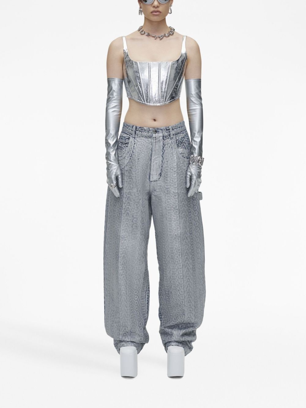 Shop Marc Jacobs Monogram Oversized Jeans In Silver