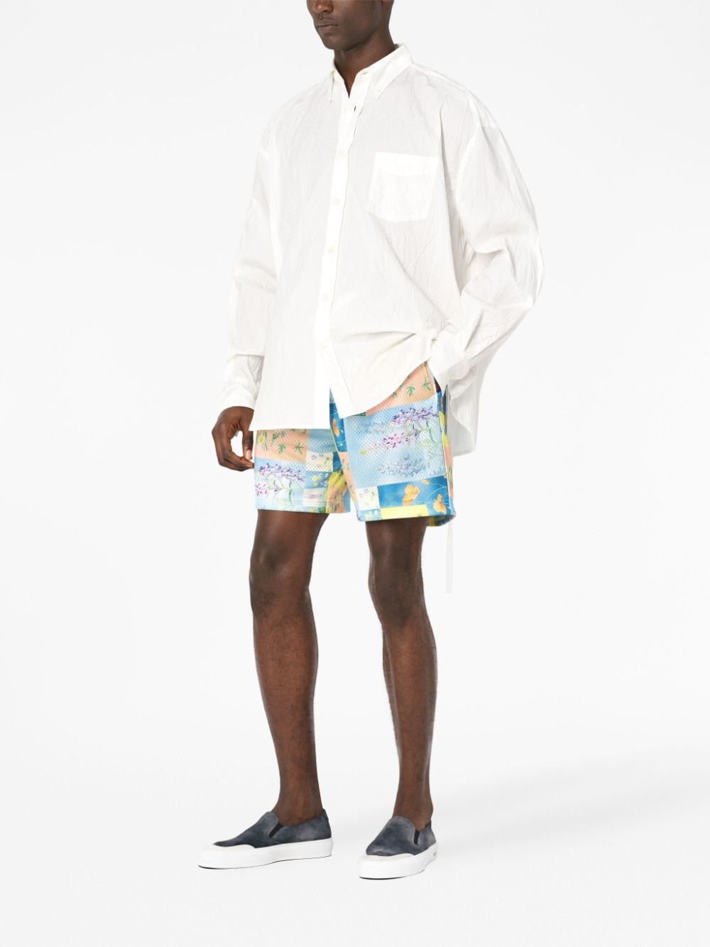 Shop John Elliott Super Bloom Grid-print Shorts In Blue