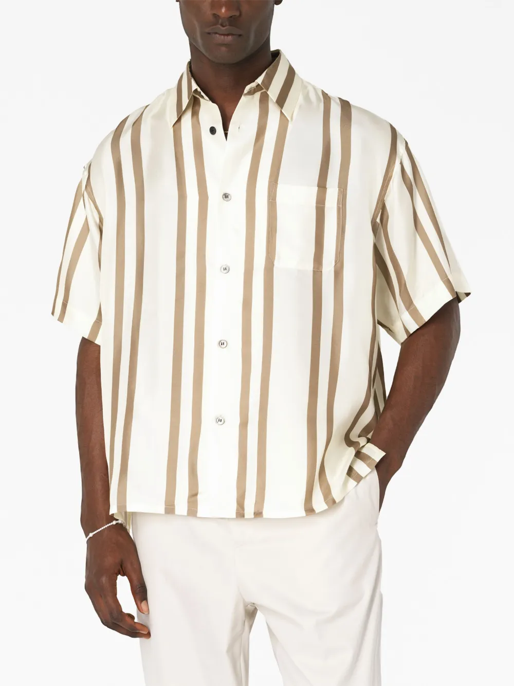Stripe-Print Silk Shirt