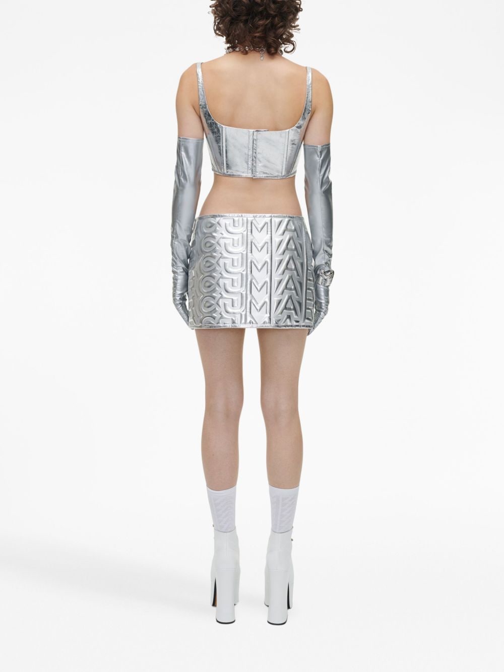 Shop Marc Jacobs Puffy Leather Miniskirt In Silver