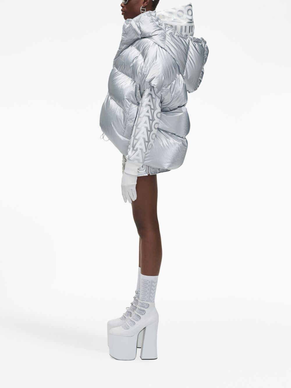 Shop Marc Jacobs Hooded Puffer Gilet In Silver