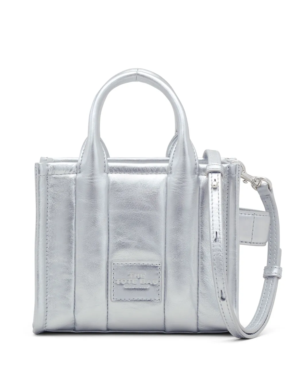 Marc Jacobs Logo-patch Leather Tote Bag In Silver