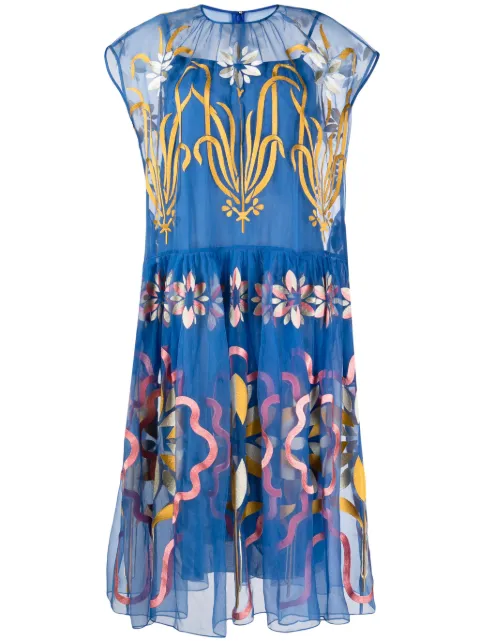 Biyan floral-embroidered silk midi dress