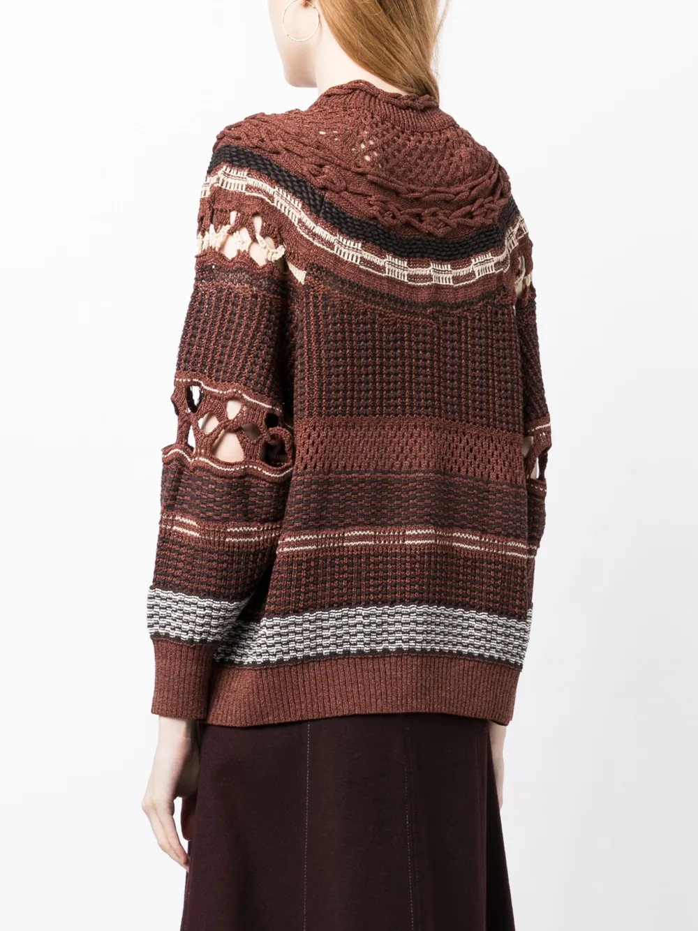 Shop Mame Kurogouchi Open-knit High-neck Sweatshirt In Brown