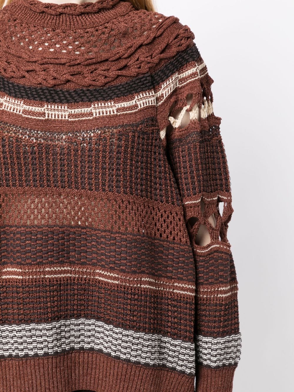 Shop Mame Kurogouchi Open-knit High-neck Sweatshirt In Brown