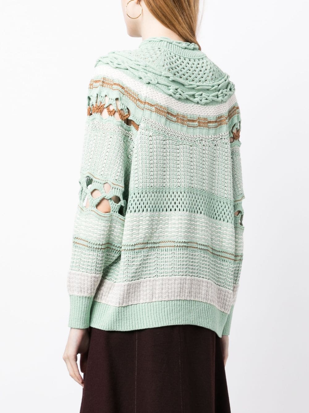 Shop Mame Kurogouchi Open-knit High-neck Sweatshirt In Green