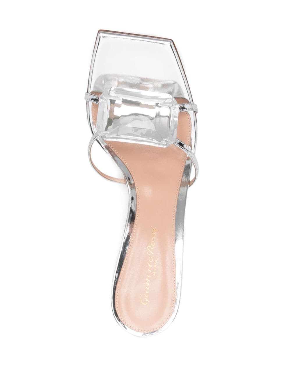 Shop Gianvito Rossi 80mm Gemstone-detail Leather Mules In Silver