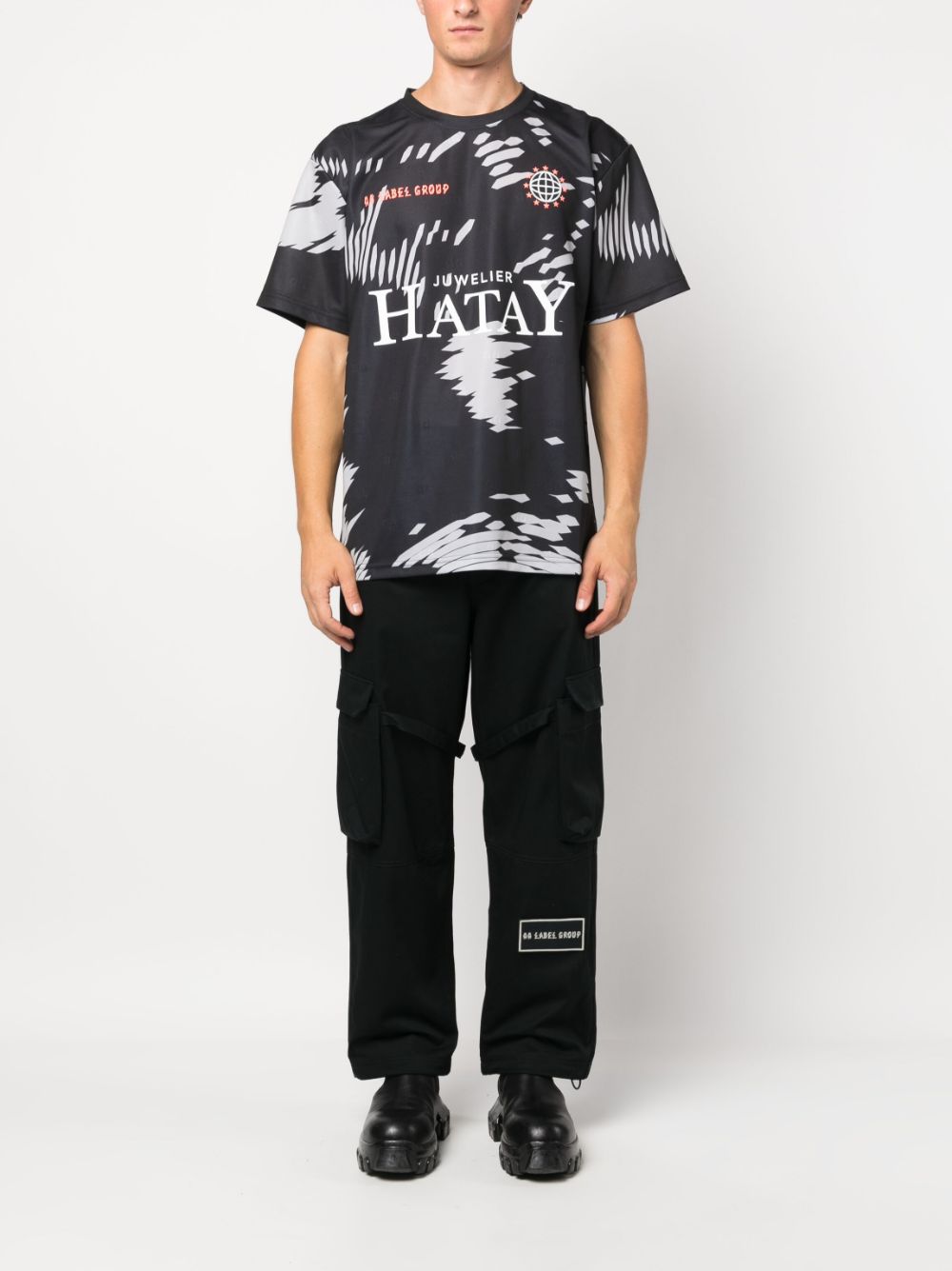 Shop 44 Label Group Logo-patch Cotton Cargo Pants In Black