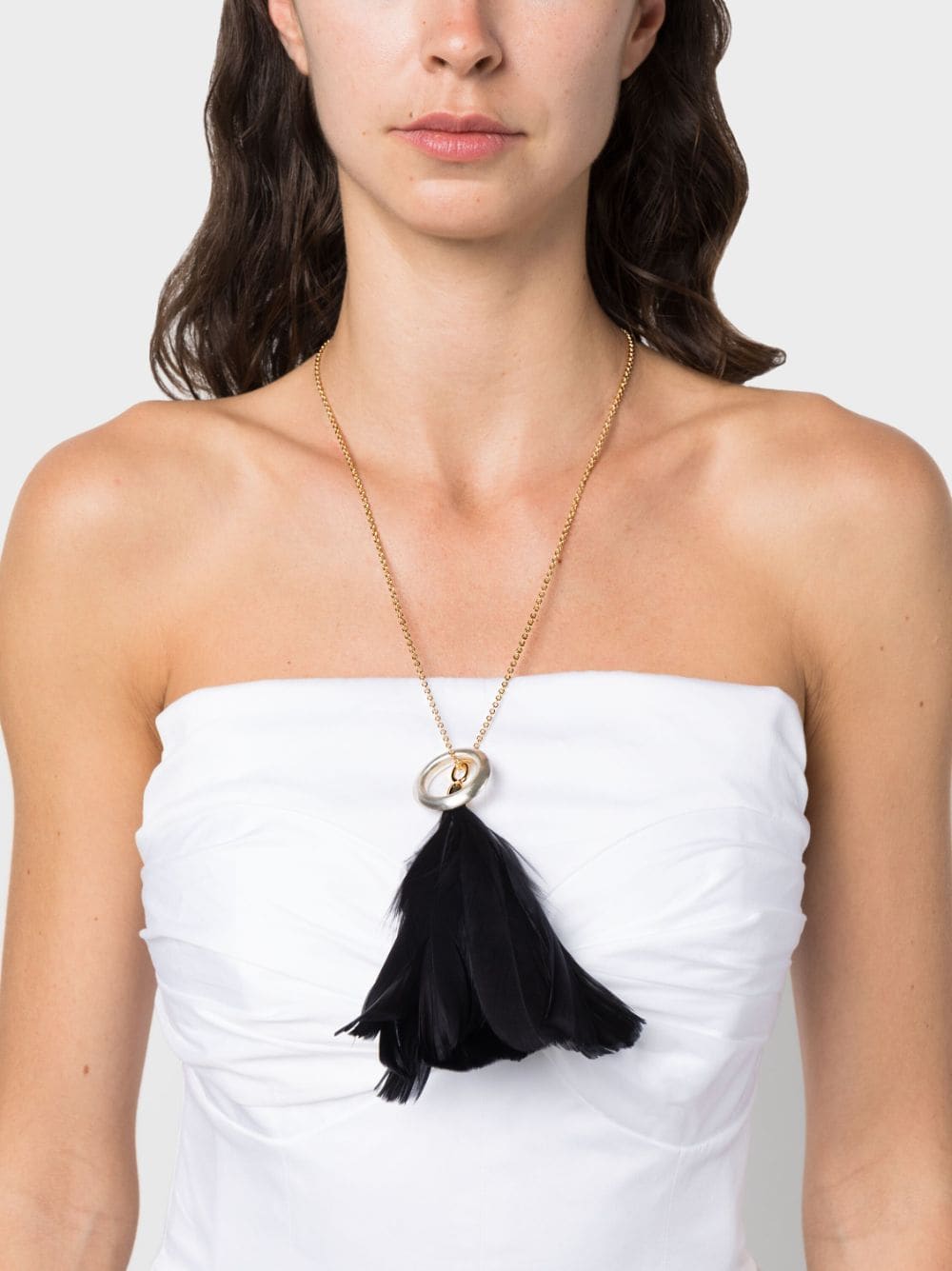 Shop Jil Sander Feather-detailing Long Necklace In Black