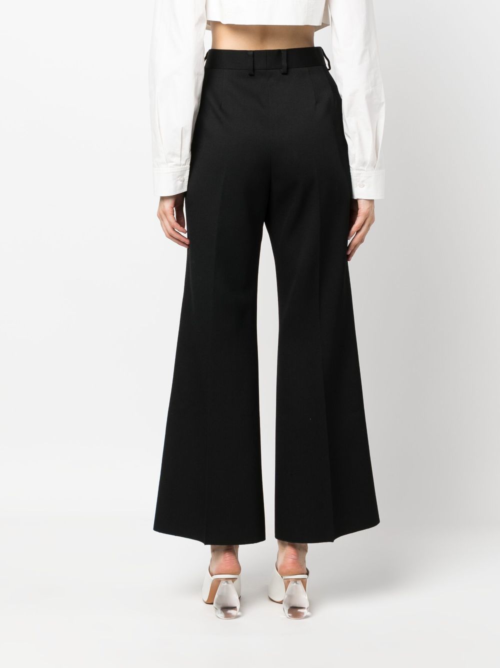 Shop Lanvin Flared Cropped Wool Trousers In Black