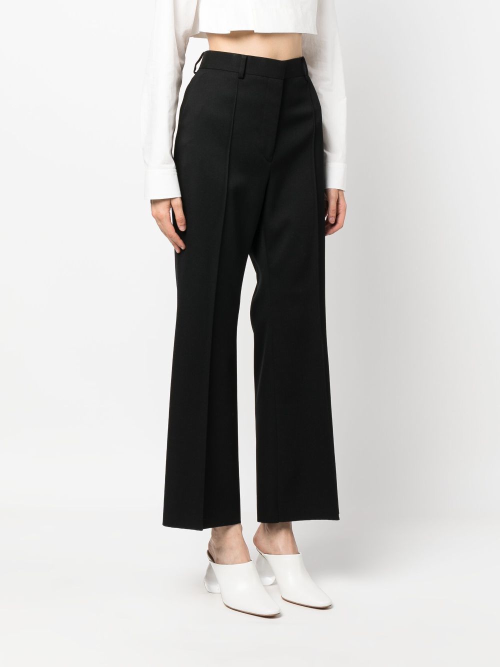 Shop Lanvin Flared Cropped Wool Trousers In Black