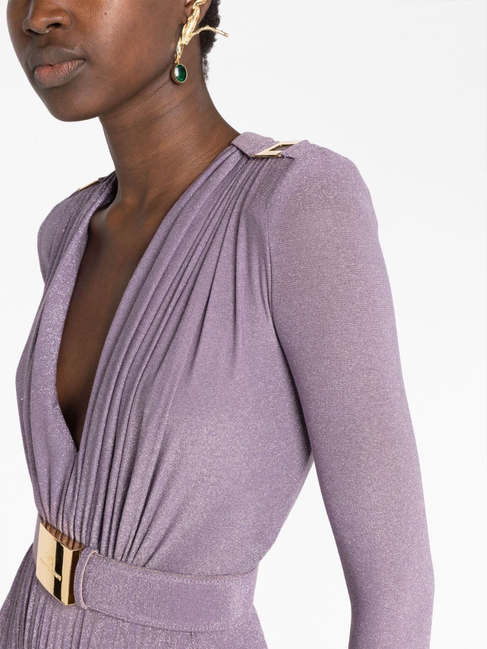 Fendi belted pleated silk-blend cloqué maxi dress. #fendi