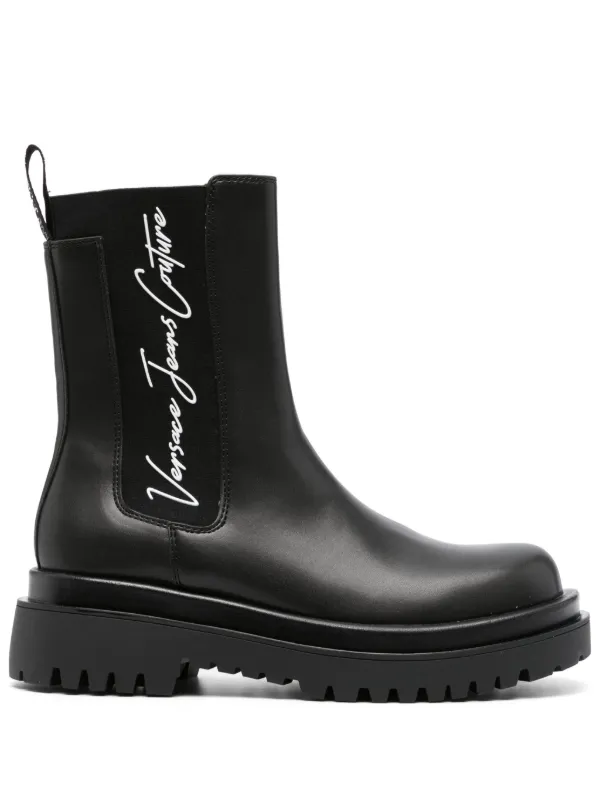 Versace Jeans Couture Drew logo print pull on Boots Black FARFETCH TR