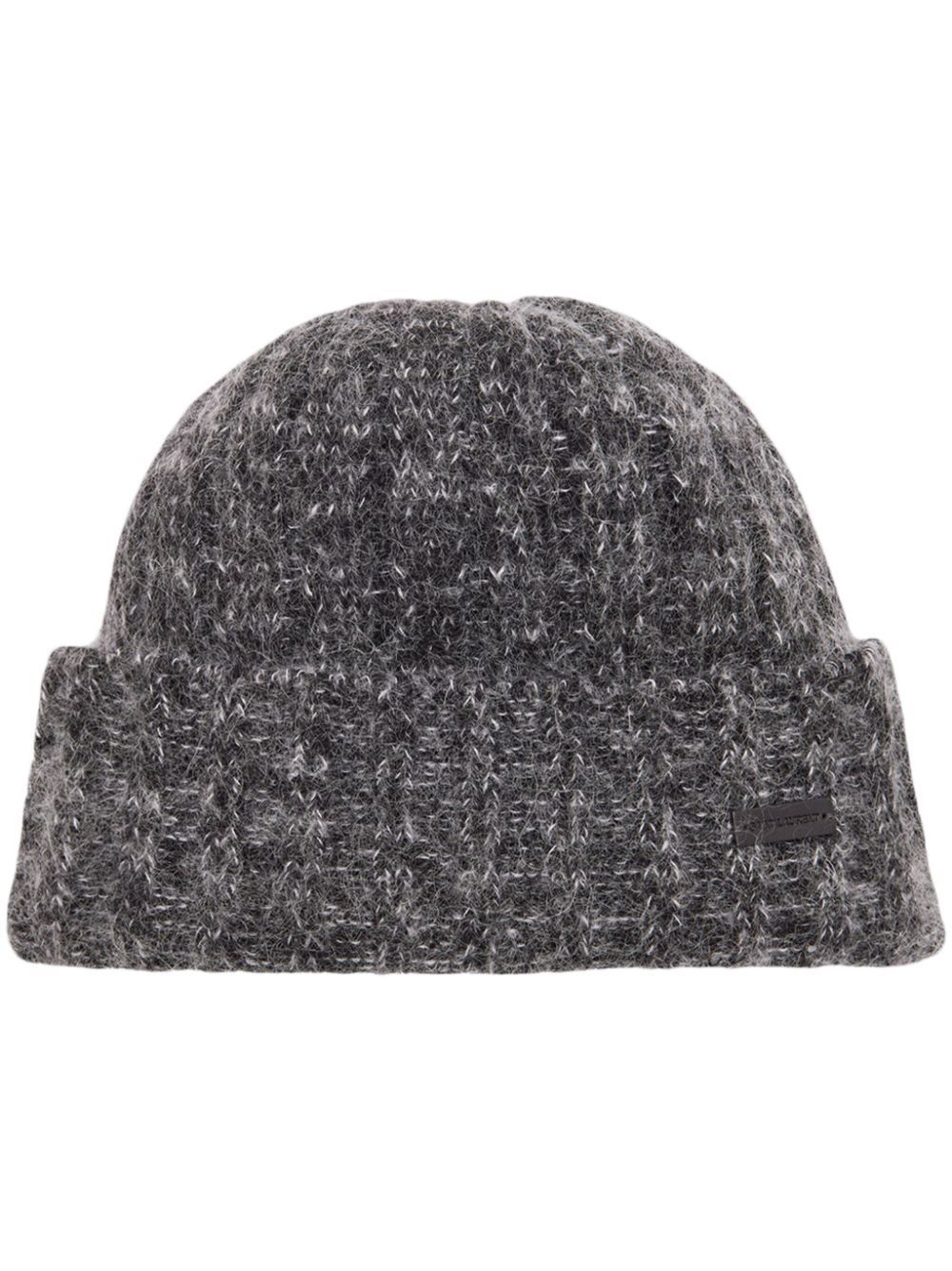 SAINT LAURENT LOGO-PLAQUE KNITTED BEANIE