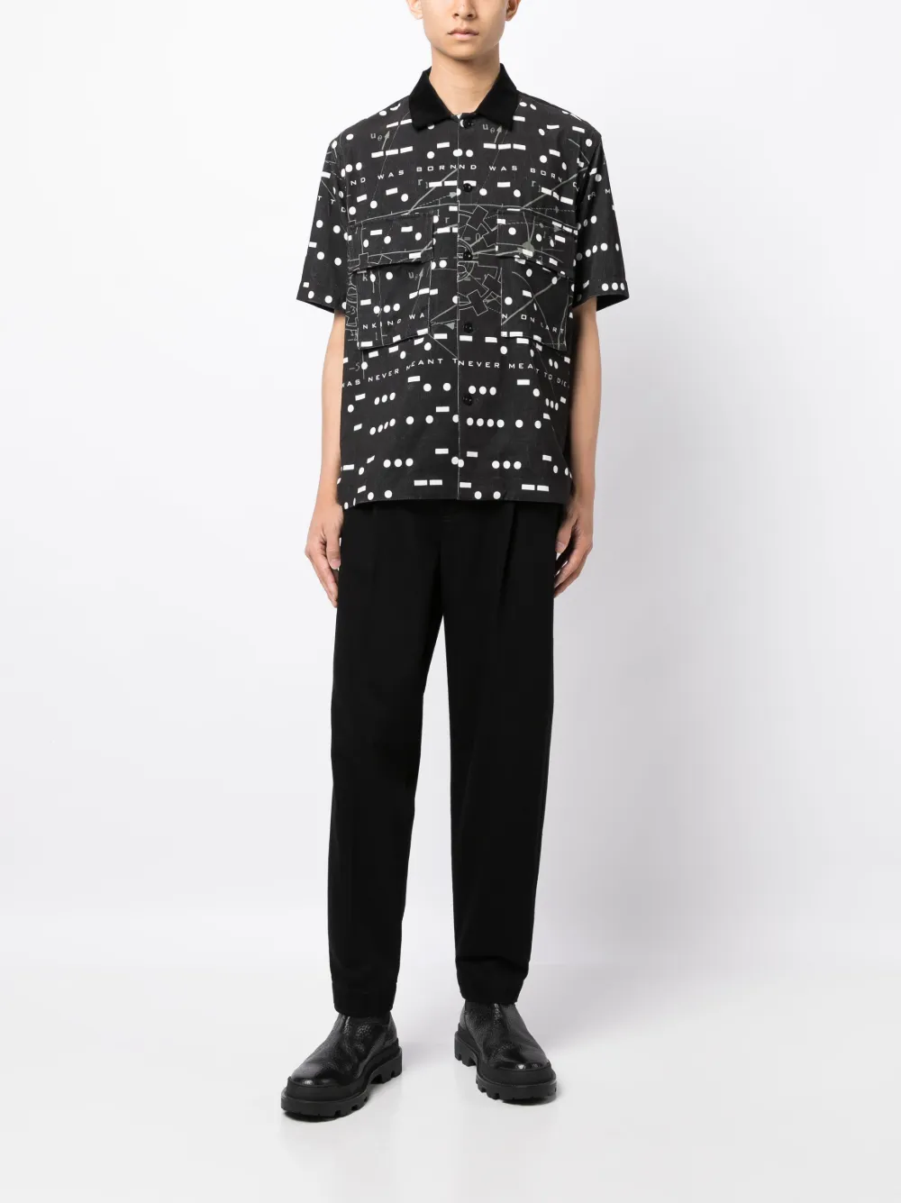 sacai x Interstellar geometric-print cotton shirt - Zwart