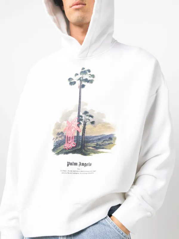 Palm Angels Palm tree-print Hoodie | White | FARFETCH