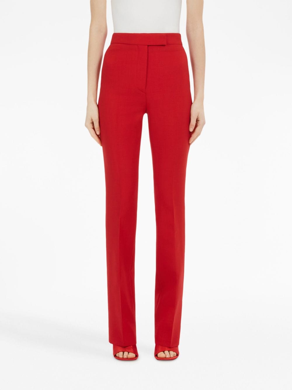 Shop Ferragamo Straight-leg Wool Tailored Trousers In Red
