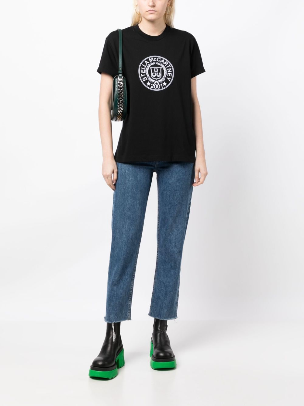 Shop Stella Mccartney Logo-print Short-sleeve Cotton T-shirt In Black
