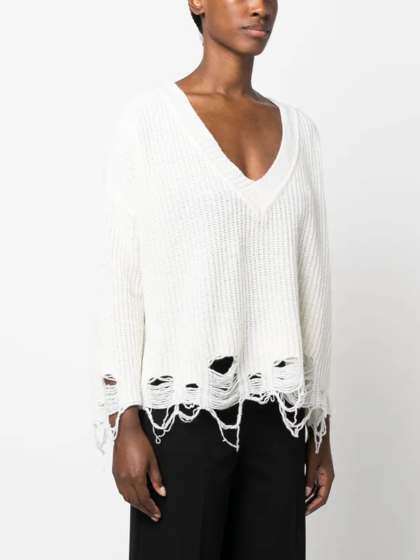 PINKO Distressed Knitted Jumper White FARFETCH JO
